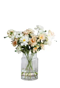 Nordic minimalist transparent glass vase with artificial flower bouquet arrangement home decor