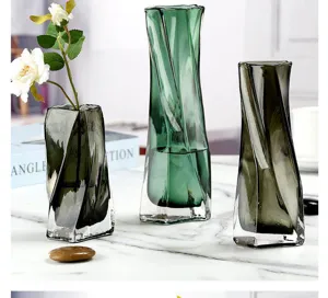 Conjunto de florero de vidrio retorcido nórdico para decoración moderna del hogar, mesa de salón.