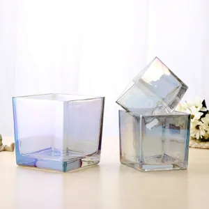 European style iridescent glass vase modern minimalist square flower pot home decor.