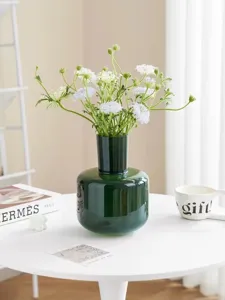 Dunkelgrüne Glasvase für die Heimdekoration, elegantes minimalistisches Blumenarrangement