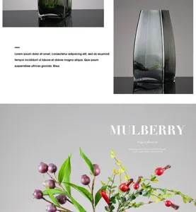 Kreative rauchgraue Glasvase und künstliche Maulbeer-Blumenkunst für moderne Heimdekoration.