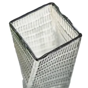 Nordic transparent glass vase square ribbed flower container modern home decor tabletop ornament