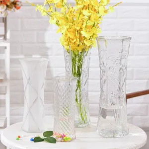 Transparante glazen vaas set voor huisdecoratie, moderne bloem arrangement houder woonkamer.