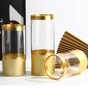 Modern Transparent Glass Vase Electroplated Gold Bottom Hydroponic Flower Arrangement For Nordic Living Room Home Decor