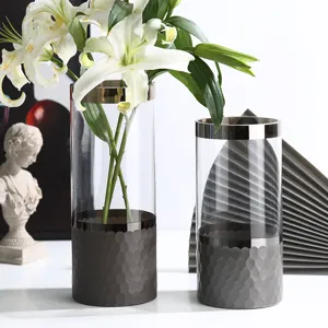 Modern transparent glass vase set for home decor, elegant floral table centerpiece.