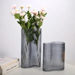 Nordic grey striped glass vase set, creative foot-shaped vase for home living room decor.