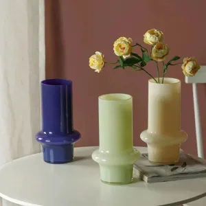 Vintage Glass Vase Milk Jade Colored Decorative Flower Vase Ins Style Desktop Ornament For Home Room Decor