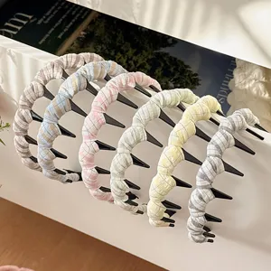 Plaid Hairband With Teeth Non-Slip Checkered Headband Women Hair Accessories Sweet Fresh Style Headpiece For Face Washing Skincare