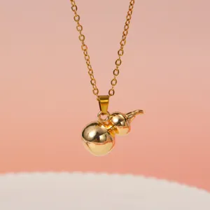 Polierte Solide Kalebasse Anhänger Halskette Für Damen Neuer Chinesischer Stil 304 Edelstahl O-Kette Kupfer Vergoldet Schmuck