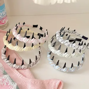 Dopamine plaid spiked headband for women, anti-slip teeth hair hoop for daily styling wash face
