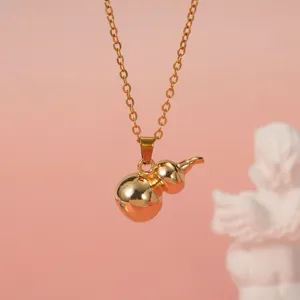Goldene Feste Kürbis Anhänger Halskette Neuer Chinesischer Stil Damen Schlüsselbein Kette