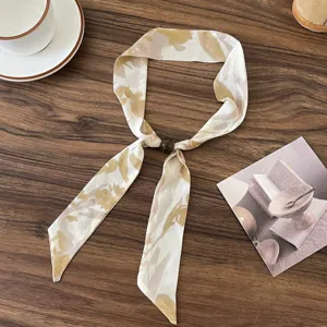 Retro floral beaded silk scarf detail, lightweight summer neckerchief, elegant women accessory.
