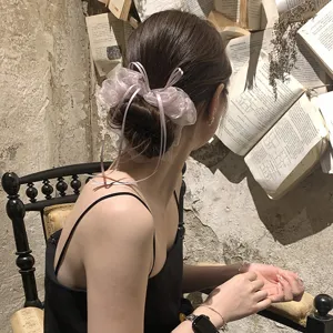 Koreaanse Stijl Organza Scrunchie Met Lint Strik Elegant Mistig Paars Haar Elastiekje Voor Vrouwen Meisjes Haaraccessoires Handgemaakt