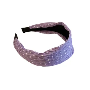 Purple polka dot pleated headband for women, wide rim hair hoop, stylish daily hair accessories