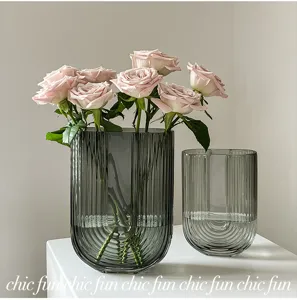 Ensemble de vases en verre côtelé gris nordique vase transparent moderne déco maison