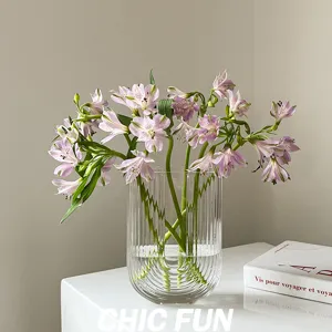 Vase en verre transparent rayures verticales style nordique decoration florale creative