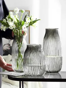 Nordic Glass Vase Transparent Vertical Stripe Flower Arrangement Bottle Living Room Home Decorative Vases Large Size