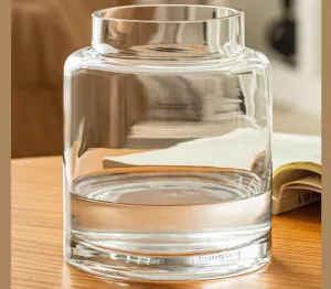 Klares Glas Weithals-Vase für Hydrokultur und Blumenarrangements, schicke moderne Heimdeko.