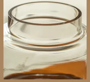 Nahaufnahme des transparenten Weithals-Glasvasenhalses, elegante klare Glasstruktur im Detail.
