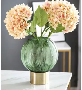 Nordic light luxury glass vase home decor metal base table flower arrangement centerpiece