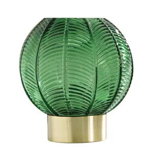 Nordic luxury green glass vase with gold metal base, elegant floral arrangement home decor.
