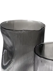 Smoky grey ribbed glass vase modern twisted creative desktop flower decorative piece