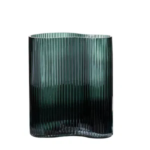 Nordic green glass vase wavy fluted design modern home living room flower decoration table
