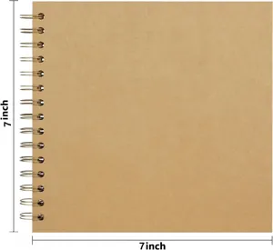 7x7 inch square kraft paper spiral scrapbook album detail view showing dimensions