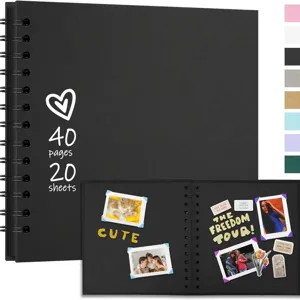 Black DIY scrapbook album with 40 pages and 20 sheets for wedding and baby memories