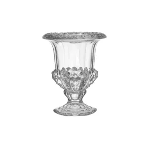Vaso decorativo in vetro trasparente in stile romano per fiori, elegante contenitore di piante.