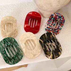 Koreaanse Stijl Platte Ronde Acetaat Haarklem Verdikte Holle Geometrische Marmeren Textuur Haarspeld Elegante Haaraccessoires Voor Vrouwen