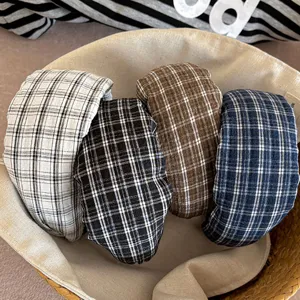 Κορεάτικο στυλ καρό φαρδύ υφασμάτινο στέκα μαλλιών για γυναίκες, ευέλικτο, 4 χρώματα.