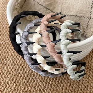 Serre-tête à Dents Ondulées pour Femmes High Cranial Top Bandeau Antidérapant Enveloppé de Tissu pour le Lavage du Visage