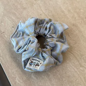 Frühling süßer blau gelber karierter Haargummi stilvolles Stoff Pferdeschwanz Accessoire