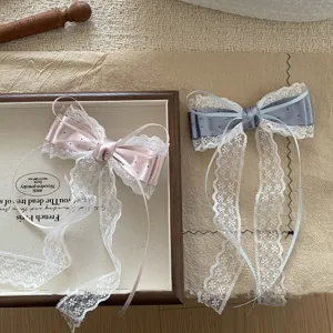 Lace polka dot bow hair clip satin ribbon sweet hair accessory for women detail view