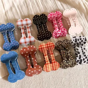 Fermaglio per Capelli in Acrilico a Forma di Osso Retrò per Donna Grande Stampa Leopardata Scozzese Pois Strass Accessori per Capelli Dolci