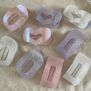 Elegant Pearl Jelly Color Flat Hair Claw Clip Cutout Heart Oval Shape Non-Slip Shark Hairpin Headwear For Women Daily