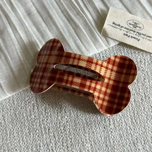Fermaglio per capelli a osso a quadri retrò, grande molletta becco d'anatra elegante, accessorio donna.
