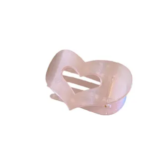 Pearlescent jelly pink heart hair claw clip flat cute shark clip for women hair styling
