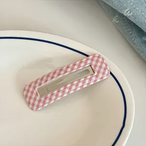 Sweet pink gingham fabric hair clip snap bb clip cute hair accessories for women girls