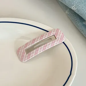 Sweet pink plaid fabric hair clip cute hair accessory for daily styling and sweet fashion look.