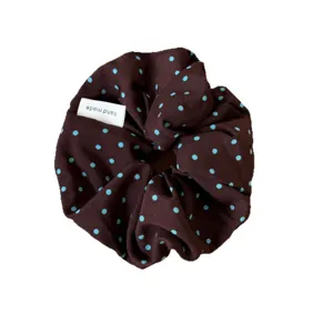 Retro brown blue polka dot hair scrunchie cute ponytail holder cute daily hair accessories