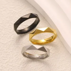 Geometric Titanium Steel Ring For Men Women Rhombic Faceted Minimalist Band Ring Black Gold Silver Jewelry Daily Accessories