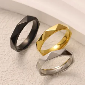 Geometric titanium steel ring set, minimalist rhombus design, couple fashion jewelry accessories.