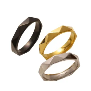 Geometric faceted titanium steel rings set minimalist couple fashion jewelry wholesale
