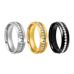 Discover this 6mm rhinestone titanium steel ring in silver, gold, and black colors.