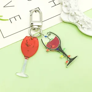 Acrylic red wine glass pendant charm for DIY jewelry making, keychain, necklace, and bracelet accessories.