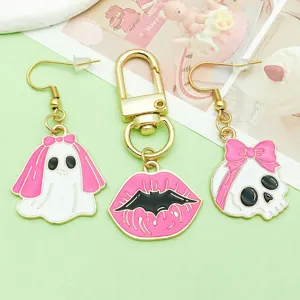 Süßes rosa Halloween Geist Totenkopf Anhänger Set Legierung Schmuck DIY Zubehör Teile.