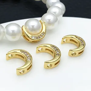 Copper gold plated zircon inlaid moon spacer beads DIY jewelry pendant findings accessories