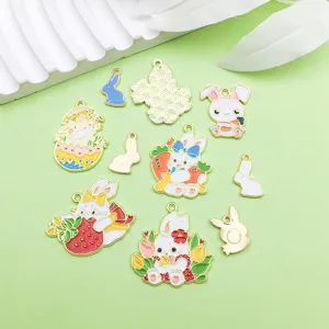 Set di ciondoli smaltati con coniglietto di pasqua carino, 10 pezzi accessori per gioielli fai da te.